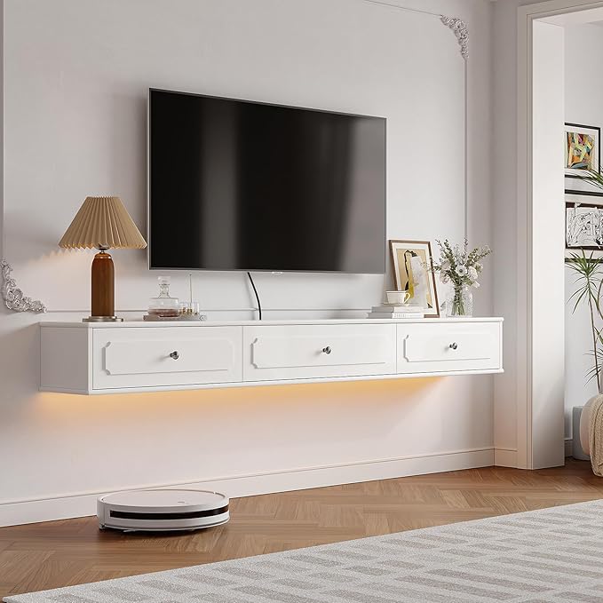 Retro Floating TV Console with 3 Doors, Wall Mounted TV Cabinet, Contemporary by Furninova
