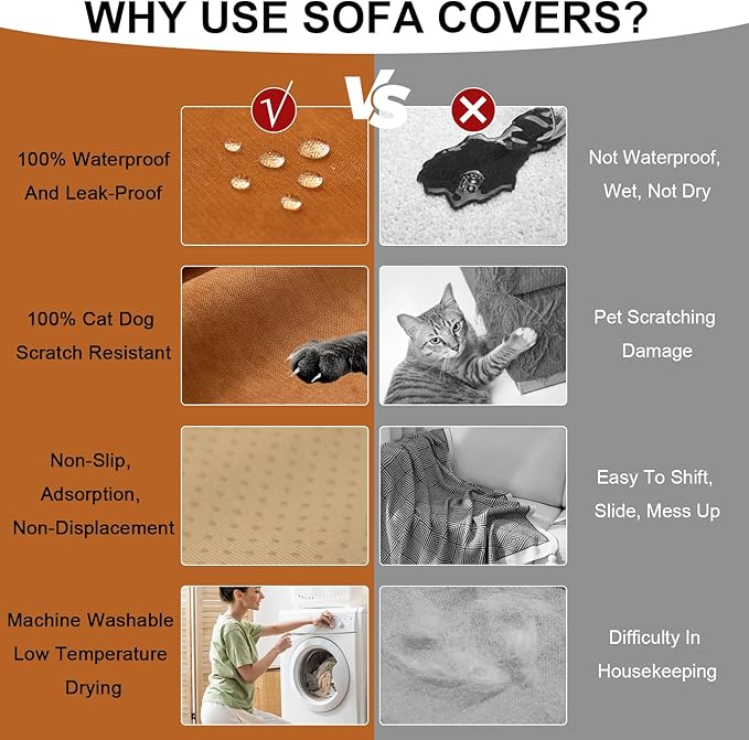 STACYPIK Waterproof Orange Sofa Cover Non-Slip Scratch Proof Couch Cover - Image 2