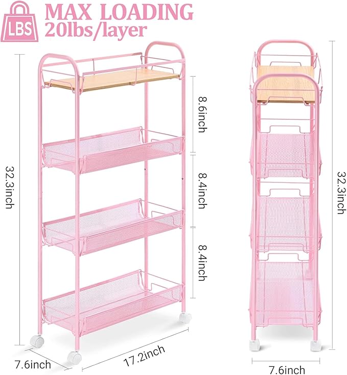 KINGRACK 4-Tier Slim Rolling Cart - Image 2