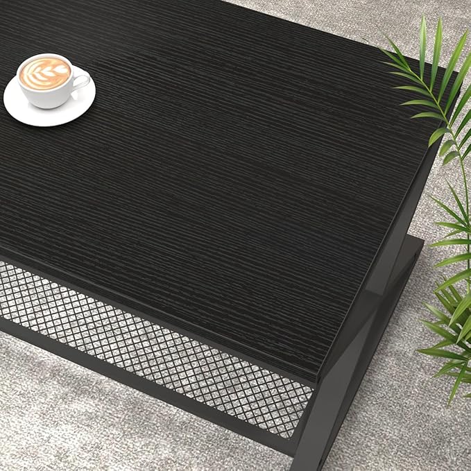 LVB Black Coffee Table, Wood Metal 2 Tier Center Tables - Image 4