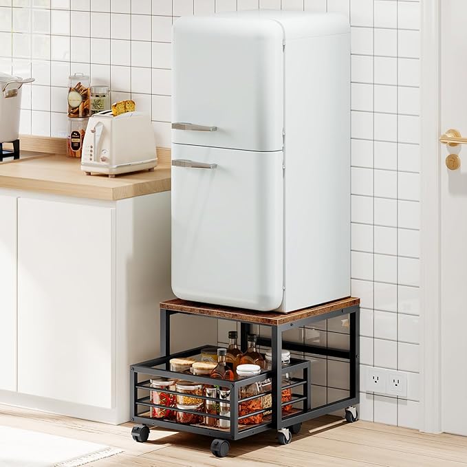HOOBRO Mini Fridge Stand with Movable Storage Basket, Mini Fridge Cabinet with - Image 2
