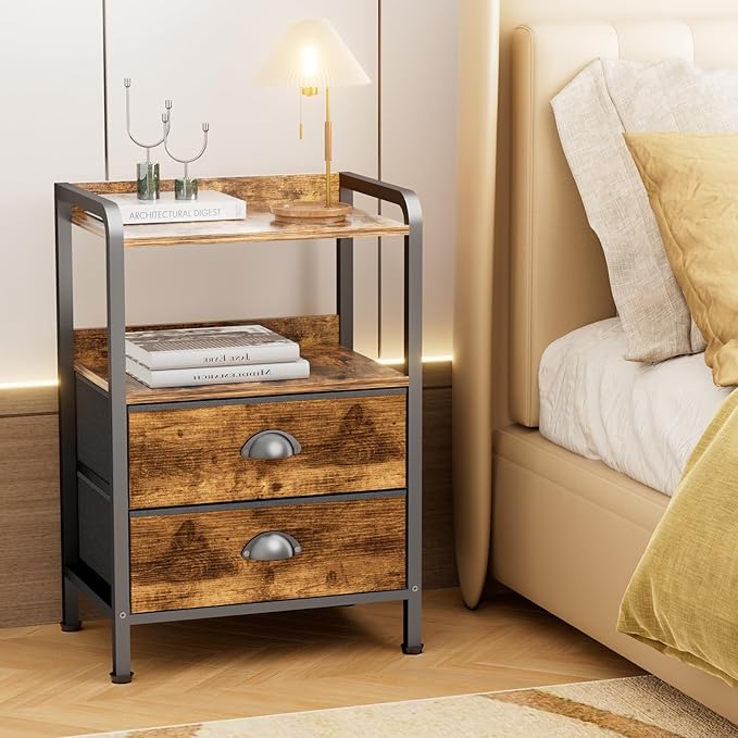 Nightstand Bedside Table with 2 Drawers Small Kids Night Stand by Jixlantuc