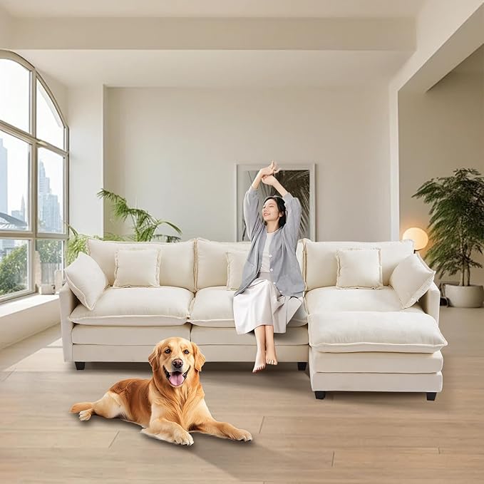Furniliving 112‘’ L-Shaped Sofa, Luxury Chenille Modular Sectional Couches - Image 8