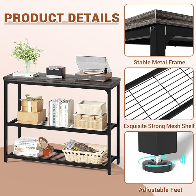 47" Console Table, 3-Tier Entryway Table, Sofa Table - Image 6