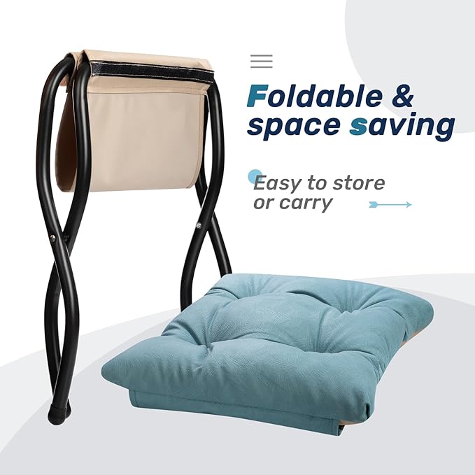 HollyHOME 15" Folding Footrest Stool, Upholstered Small Foldable Ottoman - Image 7