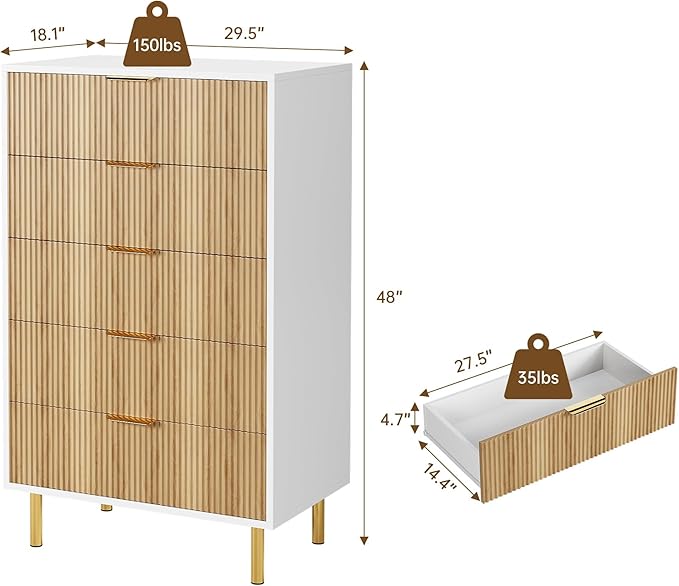 Natural Dresser, Modern 5 Drawer Dresser - Image 2