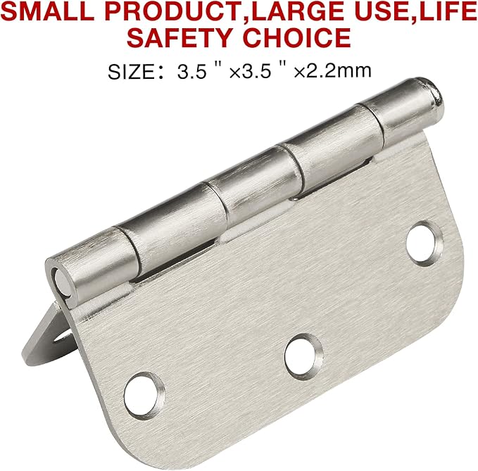 3 Pack Rounded Door Hinges Brushed Nickel 3.5 Inch 5/8" Radius Hardware Satin 3 - Image 6