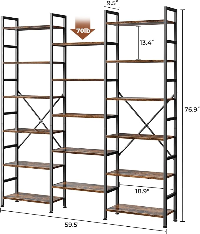 SUPERJARE Triple 6 Tier Bookshelf, Bookcase - Image 3