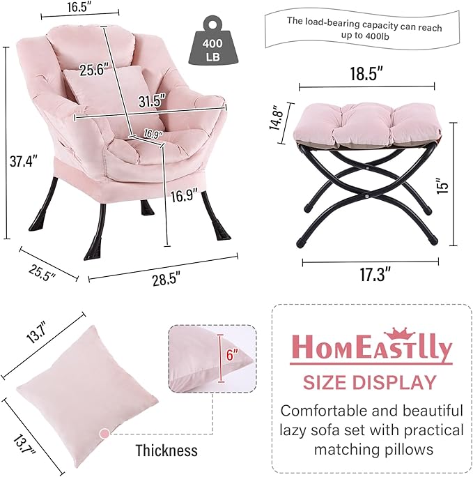 Large Lazy Chair with Ottoman, Accent Reading Chair with a Throw Pillow - Image 2