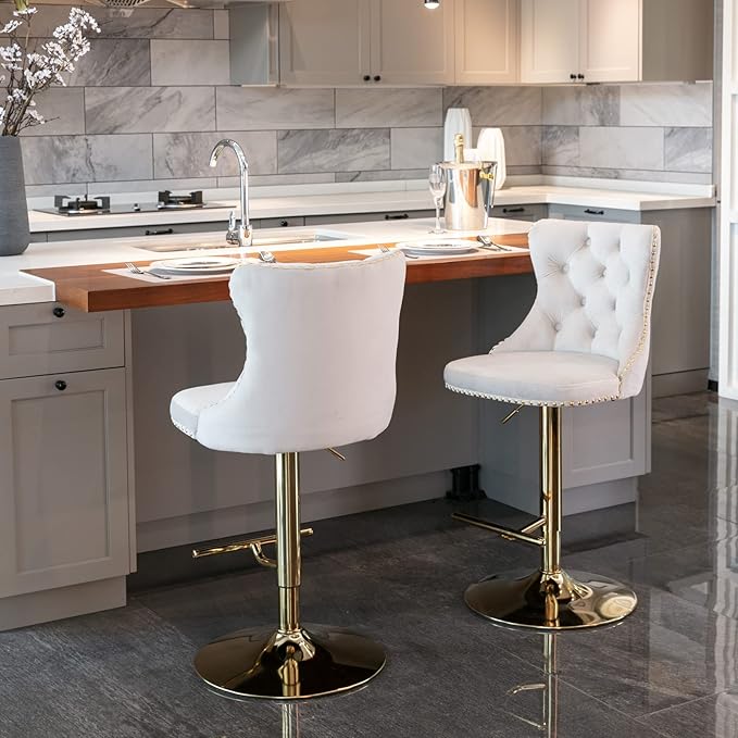 PacknWood Acosure Golden Swivel Velvet Barstools Adjusatble Seat Height from - Image 6