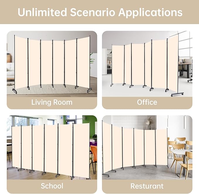 Room Divider 6 Panel Room Dividers/Wheels, Fabric Room Divider Panel - Image 7