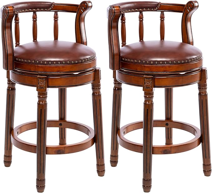 Cow top Leather Wooden Bar Stools, 360 Degree Swivel Bar Height Chair by AULIFE