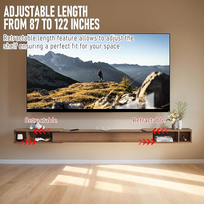 Pmnianhua Retractable Length Floating TV Stand, Minimalist Floating TV Shelf - Image 4