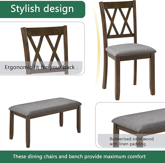 soges 6 Piece Kitchen Dining Set, Rectangular Wooden Dining Table - Image 8