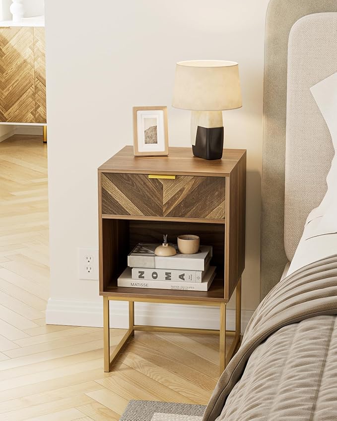 Nightstand, Modern Night Stand Boho Farmhouse Wood Bedside Table - Image 5