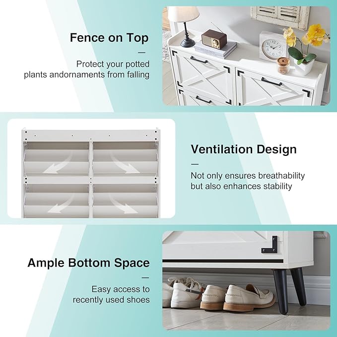 Shoe Storage Cabinet, Farmhouse Shoe Organizer - Image 5