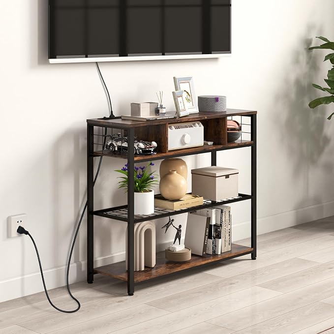 Console Tables with Charging Station, 4 Tier Narrow Sofa Tables with Storage - Image 6