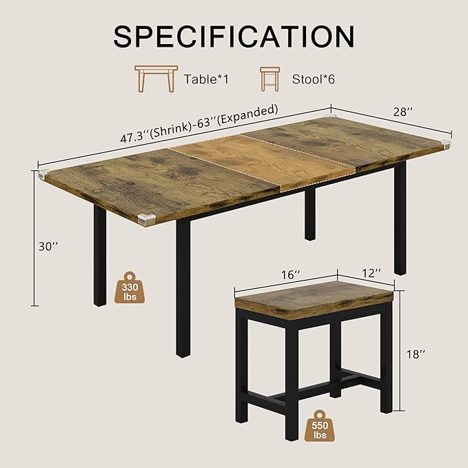 7-Piece Dining Table Set, Mid Century Modern Dinner Table - Image 2