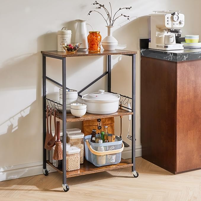 IBUYKE Kitchen Shelf Cart, 3-Tier Microwave Oven Stand, Baker’s Rack - Image 4