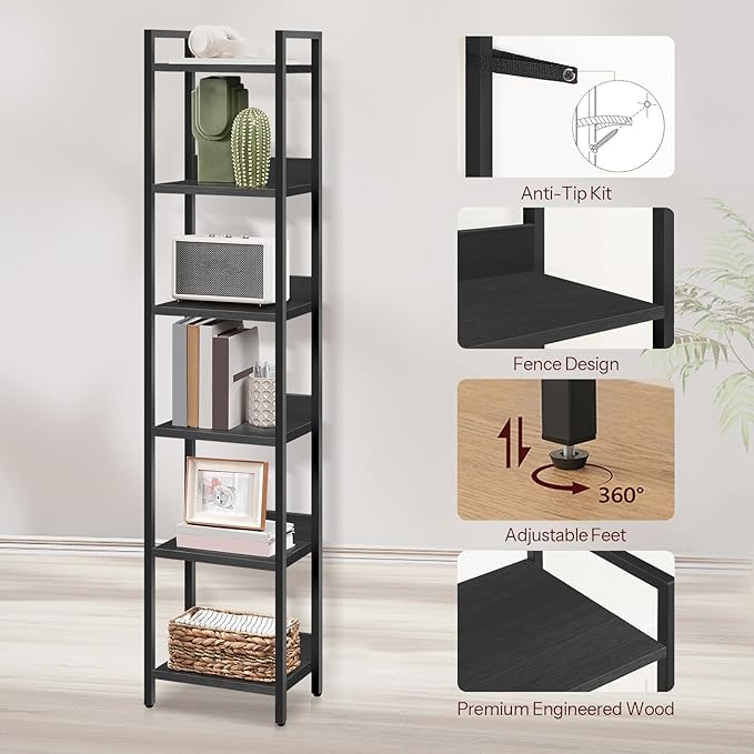 Bookshelf, 6-Tier Bookcase, Standing Book Shelf - Image 5