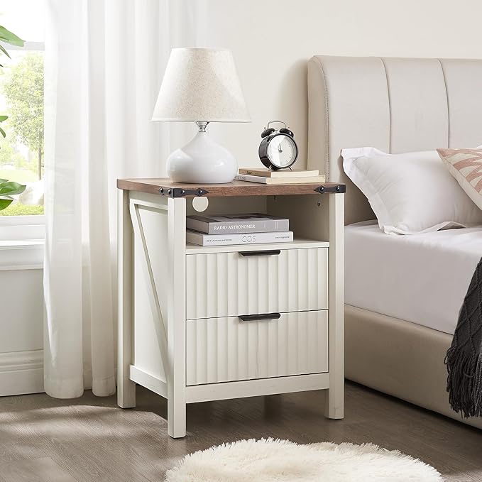 Antique White Night Stand with Charging Station by BuildHom