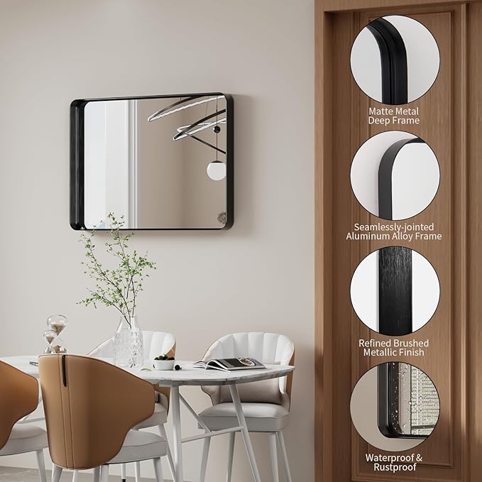 Koonmi Black Bathroom Mirror for Wall, 22x30 Inch Matte Metal Deep Framed - Image 3