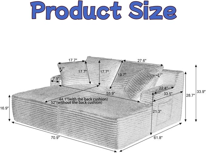 Oversized Sectional Double Chaise Lounge, Compressed Boneless Lounge Chaise - Image 2