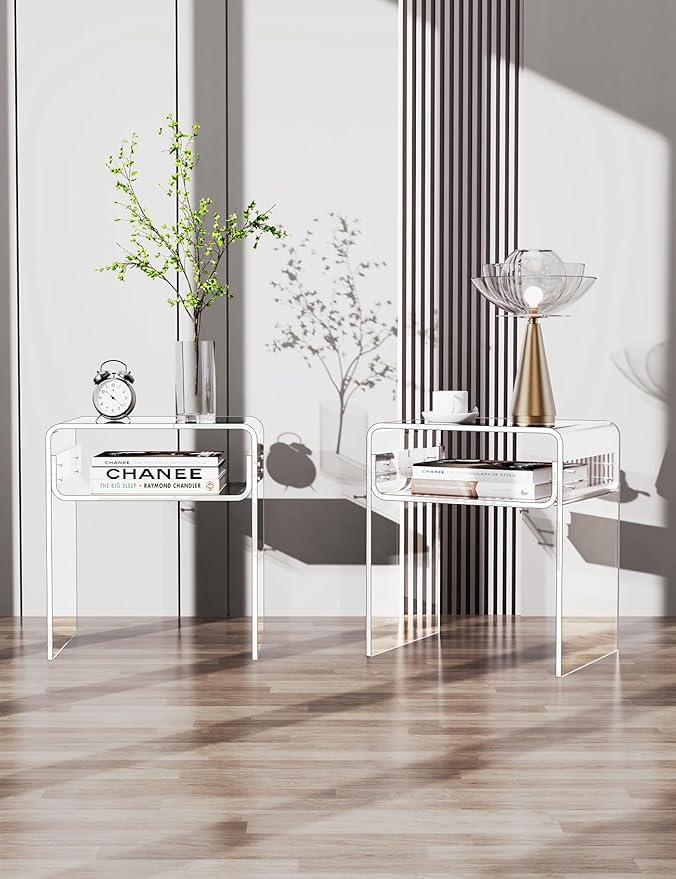 Clear Acrylic End Table 2-Tier Bedside nightstand - Image 6