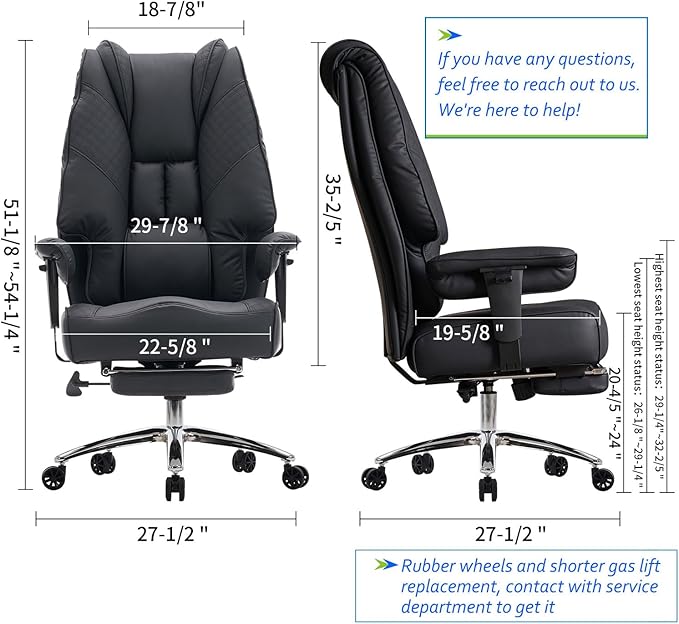Big and Tall Office Chair 400lbs Wide Seat, Leather High Back Executive Office - Image 2