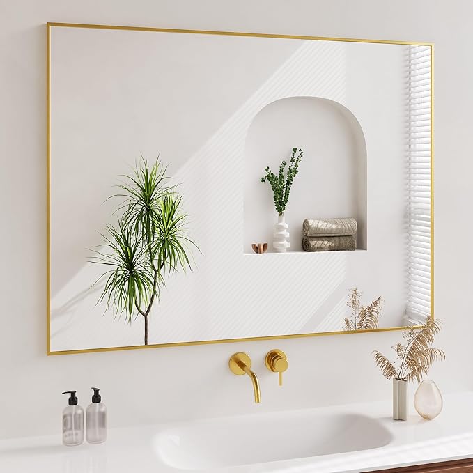 Koonmi Gold Mirrors for Wall, 36x48 Inch Bathroom Mirror, Rectangular Wall by KOONMI