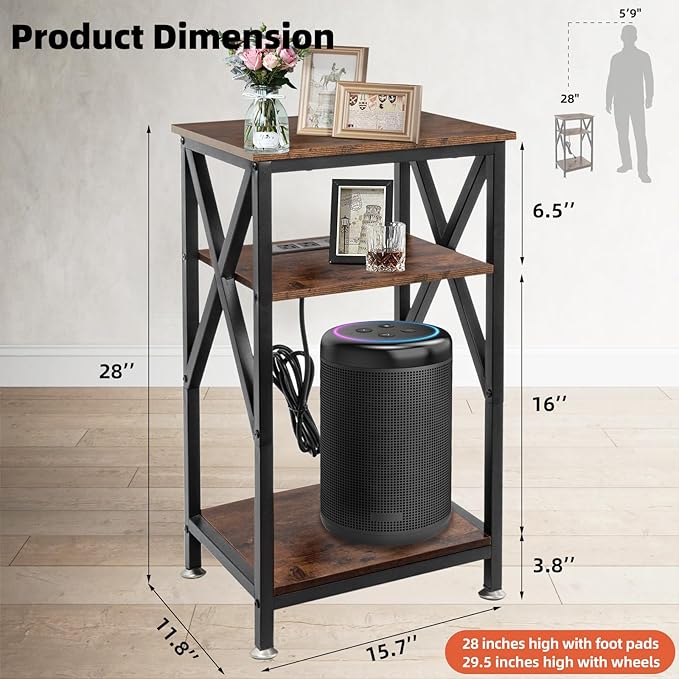End Table with Charging Station, End Tables Living Room Set of 2 Farmhouse - Image 3
