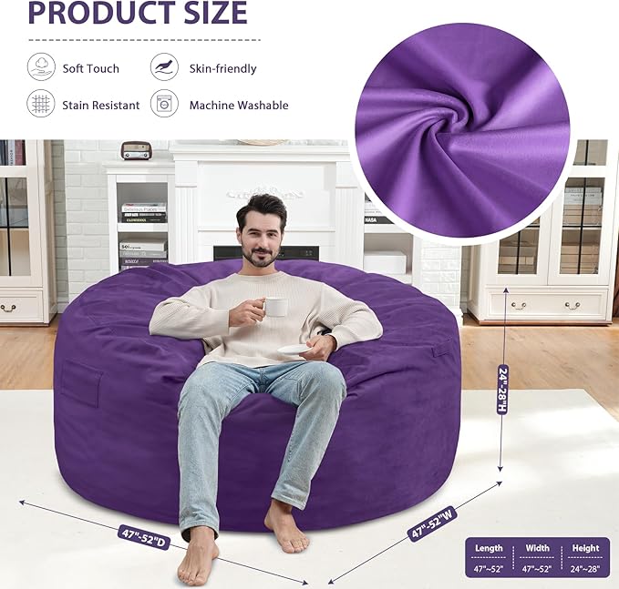 5FT Bean Bag Chair, Large Bean Bag Chairs - Image 3