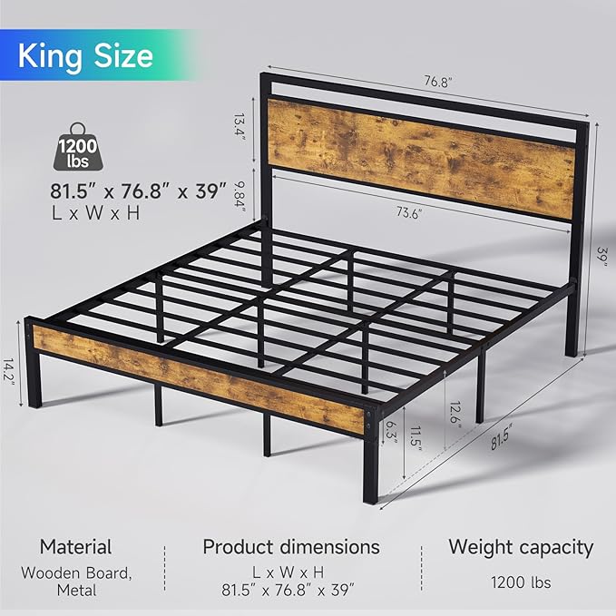 Z-hom Upgraded King Size Bed Frame, Heavy Duty Metal Sturdy King Bed Frame - Image 2