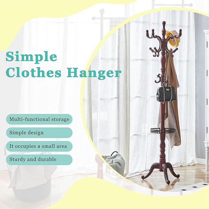 Solid Wood Coat Rack Freestanding, Coat Hanger Stand - Image 3