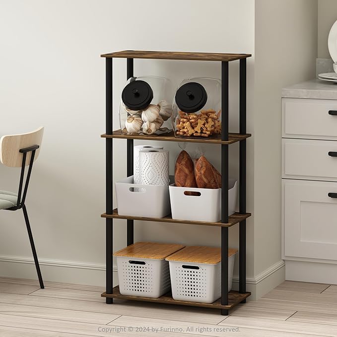 Furinno Turn-N-Tube 4-Tier Multipurpose Shelf Display Rack, Amber Pine/Black - Image 2