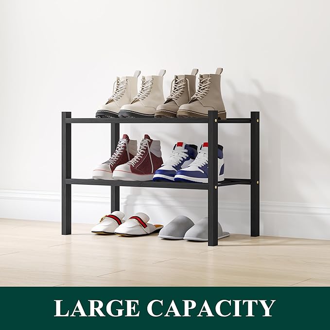 Smiry Shoe Rack, 2 Tier Small Bamboo Shoe Organizer, Stackable Free Standing - Image 5