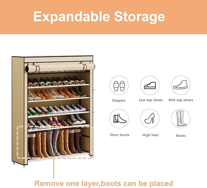 Calmootey 7 Tier Shoe Rack Organizer to Hold 35 Pairs, Portable Shoe Shelf - Image 7