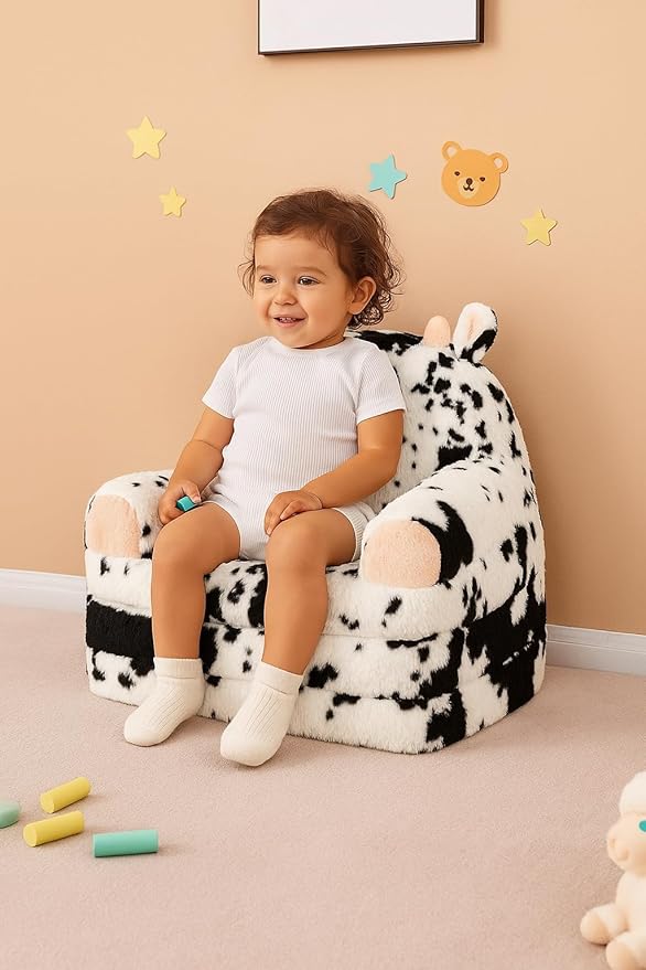 Toddler Chair with Faux Rabbit Fur – 2-in-1 Foldable Kids Couch, Soft Sofa - Image 5