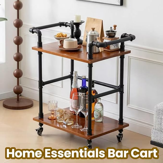 Industrial Pipe Bar Carts/Serving Carts/Kitchen Carts/Wine Rack Carts on Wheels - Image 2