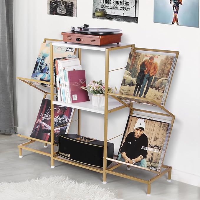 Record Player Stand with Vinyl Record Storage, Turntable Stand with 4-Tier by HYCFYJR