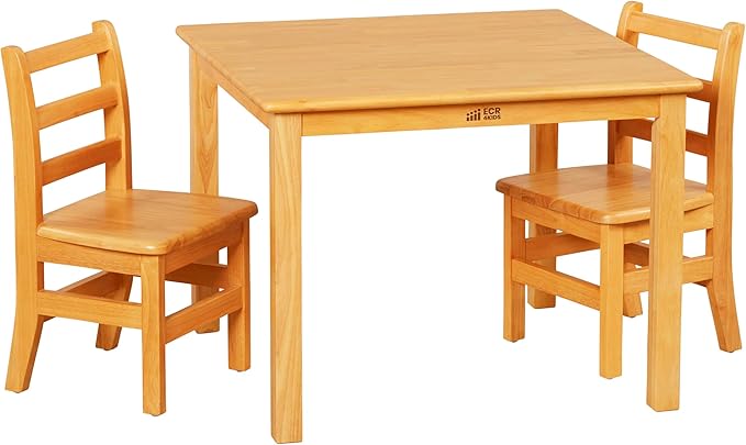 ECR4Kids 30in x 30in Square Hardwood Table and Chair Set, 12in Seat Height by ECR4Kids