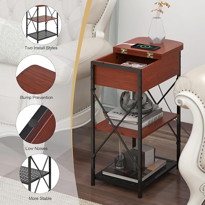 Narrow Side Table with Charging Station, End Table with 3 USB Ports and 2 AC - Image 6