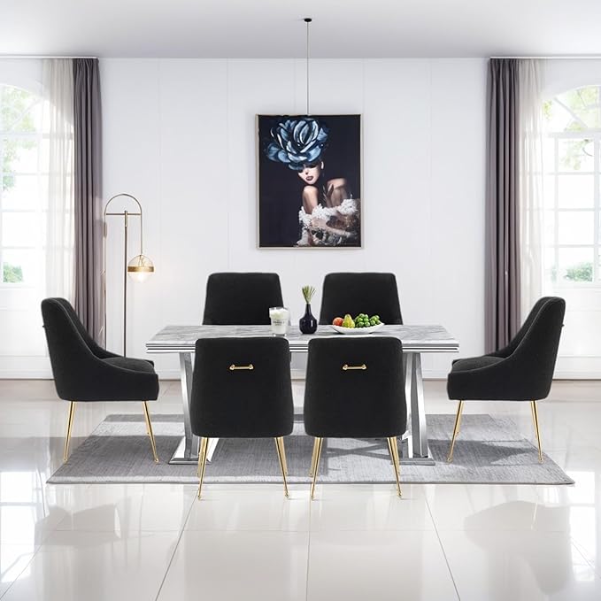 Dining Chairs Medieval Modern Restaurant Chairs, Soft Cushions, Teddy Velvet - Image 8