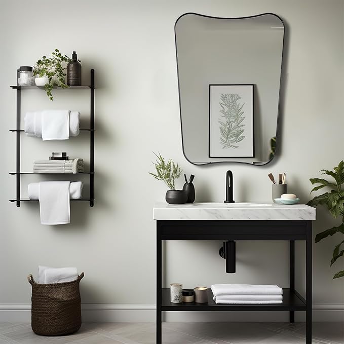 ANDY STAR Matte Black Bathroom Vanity Mirror, 22x30 Inch Irregular Mirror - Image 4