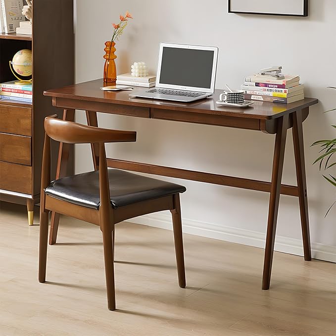 Computer Desk with Drawers, Solid Wood Writing Desk, Mid Century Modern Home by Cttasty