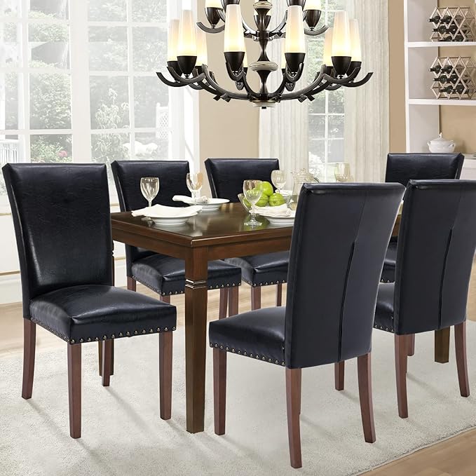 Parsons Dining Chairs Set of 2, Upholstered Nailhead PU Leather Dining Room - Image 2