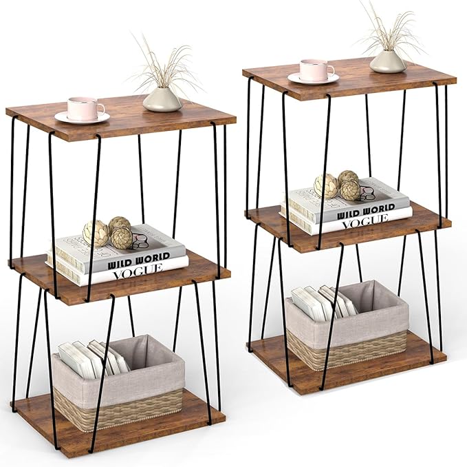 Side Table Set of 2, Tall End Table, Small Accent Table, Bedside Table by KJGKKHOME