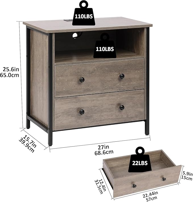 27 Inch Wide Night Stand, Lrage Wood Night Stand Set 2 - Image 3