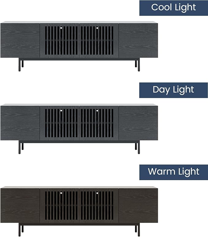 POVISON Mid Century Modern Sintered Stone TV Stand, Slatted Media Console TV - Image 4