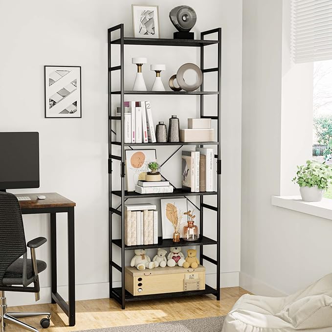 OTK 6 Tier Adjustable Bookshelf, Tall Bookcase, Office Shelf Storage Organizer - Image 2